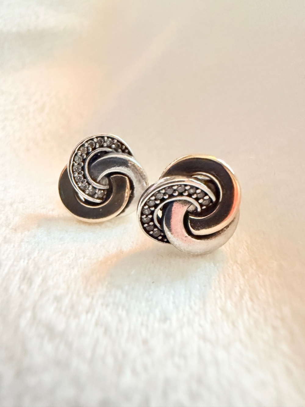 Pandora 2-Tone Intertwined Circles Stud Earrings Set w/14k & Sparking CZs